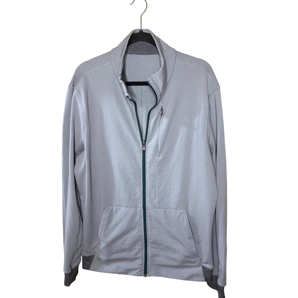 Lululemon Mens Full Zip Athletic Jacket Gray Mock Neck Thumbholes XL